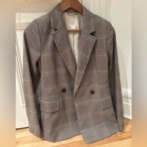 H&M Gray and Brown Plaid Blazer